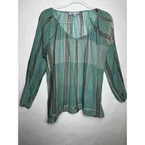 Christophe Sauvat Colorful Plaid 100% Cotton Peasant Blouse Top Small Boho Comfy